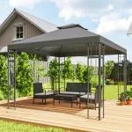 Lusthus Trädgårdspaviljong med Dubbeltak Mörkgrå av Metall ve Tyg för Trädgård ve Terrass Partytält med UV-Skydd 3 x 3 m