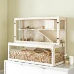 Hamsterbur 3 Våningar Naturfärgad Trä och Plexiglas för Smådjur Stor Bur med Hus och Tillbehör Rymlig Design och God Ventilation