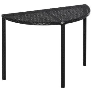 Halvrunt Balkongbord Konstrotting Smidigt Sidobord Platsbesparande Väderbeständig Svart 100 X 50 X 74 Cm