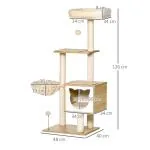 Klösträd med Koja och Plattform, Aktivitetscenter i Trä med Sisalpelare, Stabilt Klätterträd för Katter, Beige, 126 cm