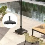 Parasollställ Paraplyfot Fyrkantig Svart av Plast för Balkong och Terrass Fyllbar Paraplyvikt med Hjul 25 kg Ø 38/48 mm