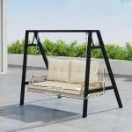 Hammock Rottinggunga 2-Sits Beige av Rotting ve Metall för Trädgård ve Balkong Hängbänk med Kuddar ve Kedjor 115 x 66 x 44 cm