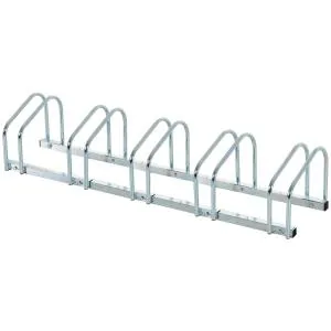 Cykelställ för 5 Cyklar, Robust Parkeringsställ för Golv eller Vägg, Väderbeständig Förvaring av Cyklar, Silver, 145 x 33 x 27 cm