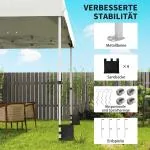 Partytält Pop-up Vit Stål och Oxfordtyg för Trädgård Vattentät Paviljong med Väska och Sandsäckar UV-skydd 3x3 m