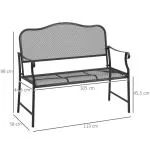 Trädgårdsbänk i Metall 2 Personer, Robust Parkbänk med Ryggstöd, Väderbeständig Utemöbel för Trädgård, Svart, 113 x 58 x 98 cm