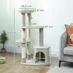 Klösträd Mellanhög Ljusgrå Sisal och Plysch för Katter Klösmöbel med Grotta och Plattform Stabil Lekplats 114 cm