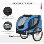 Hundsläp Cykelvagn Blå Svart Oxford Tyg för Hundar och Husdjur med Dragkrok och Nätfönster 130 X 73 X 90 Cm
