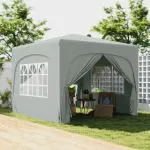 Lusthus Paviljong Pop-Up Partytält Ljusgrå av Polyester och Metall för Trädgård och Camping Vintertätt Tält med 4 Sidopaneler 3 x 3 m