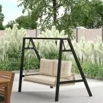 Hammock Rottinggunga 2-Sits Beige av Rotting ve Metall för Trädgård ve Balkong Hängbänk med Kuddar ve Kedjor 115 x 66 x 44 cm