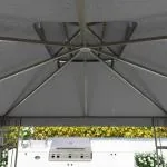 Lusthus Trädgårdspaviljong med Dubbeltak Mörkgrå av Metall ve Tyg för Trädgård ve Terrass Partytält med UV-Skydd 3 x 3 m