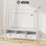 TV-Bänk TV-Skåp Lowboard Vit av Trä för Vardagsrum TV-Bord med 3 Öppna Fack och Lådor upp till 75 Tum 140 x 34 x 45 cm