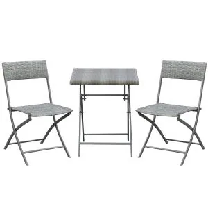 Bistroset i Konstrotting 3 Delar, Kompakt Balkonggrupp med Bord och Två Stolar, Inkluderar Dynor för Bekväm Sittning, Grå