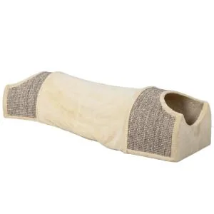 Katttunnel Lektunnel Beige av Polyester för Katter upp till 6 kg Hopfällbar Tunnel med 2 Hus och 3 Öppningar