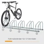Cykelställ för 5 Cyklar, Robust Parkeringsställ för Golv eller Vägg, Väderbeständig Förvaring av Cyklar, Silver, 145 x 33 x 27 cm
