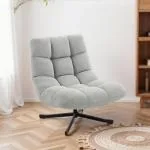 Fåtölj Roterbar Bred Ljusgrå Chenille och Stål för Vardagsrum Loungestol med Mjuk Sits och Vattenavvisande Tyg Modern Design Bekväm