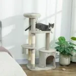 Klösträd Mellanhög Ljusgrå Sisal och Plysch för Katter Klösmöbel med Grotta och Plattform Stabil Lekplats 114 cm