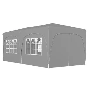 Lusthus Paviljong Pop-Up Partytält Ljusgrå av Polyester och Metall för Trädgård och Camping Vintertätt Tält med 6 Sidopaneler 3 x 6 m