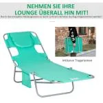 Solstol Solsäng med Läsfönster och Kudde Grön av Oxford Tyg och Metall för Trädgård Hopfällbar Säng med Justerbart Ryggstöd 120 kg