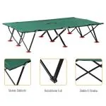 Dubbel Campingsäng med Bärväska, Hopfällbar Tältsäng för 2 Personer, Robust Extrasäng för Utomhusbruk, Grön/Svart, 193 x 125 x 40 cm