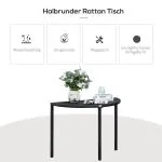 Halvrunt Balkongbord Konstrotting Smidigt Sidobord Platsbesparande Väderbeständig Svart 100 X 50 X 74 Cm