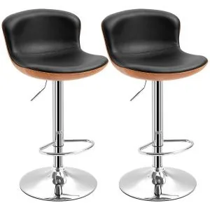 Köksbarstol 2-Pack Höj- och Sänkbar Vridbar med Fot- och Ryggstöd Konstläder upp till 120 Kg Svart 46 X 53,5 X 85-106 Cm