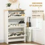 Skoskåp Skoställ Vit Natur av Trä för Hall och Entré Skotippare med 3 Klaffar för 18 Par Skor Platsbesparande 72 x 26 x 112 cm