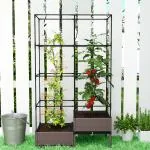 Odlingslåda med Spaljé Stor Svart Plast för Utomhusbruk och Trädgård Blomlåda med Klätterstöd och Dränering Väderbeständig 100 × 50 × 174 cm
