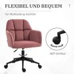 Skrivbordsstol Ergonomisk med Justerbar Höjd i Sammetsoptik för Kontor Ergonomisk och Stabil Rosa Tyg och Metall upp till 120 kg