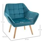 Öronlappsfåtölj i Grön Sammet, Elegant Relaxstol med Träben, Bekväm Enkelfåtölj i Skandinavisk Design, Grön, 64 x 62 x 72,5 cm