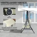 Hammock Trädgårdsgunga 2-Sits Krämvit av Tyg ve Metall för Trädgård ve Terrass Gungbänk med Justerbart Solskydd 220 kg 150 x 120 x 182 cm