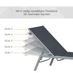 Trädgårdssolstol Relaxstol 5-Nivå Ryggstöd Svart Metall för Trädgård och Terrass 170 X 58 X 97 Cm