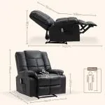 Elektrisk Massagestol i Konstläder, Bekväm TV-Fåtölj med Värme och Vibration, Ergonomisk Design för Avkoppling, Svart, 94 x 99 x 99 cm