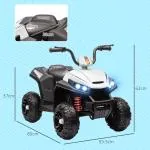 Elektrisk Fyrhjuling Barnbil 12V Quad med Musik och Ljus Vit av Metall och Plast för Barn 3-5 År Barnfordon Hastighet 5 km/h