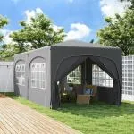 Lusthus Paviljong Pop-Up Partytält Ljusgrå av Polyester och Metall för Trädgård och Camping Vintertätt Tält med 6 Sidopaneler 3 x 6 m