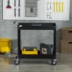 Verkstadsvagn Verktygsvagn med 2 Nivåer Svart av Stål för Garage och Verkstad Transportvagn med Hjul 150 kg 84,5 x 38 x 84 cm