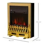 Elektrisk Öppen Spis Guld Fristående Kamin med LED-Eld Justerbar Värme och Termostat 48,2 X 18,5 X 59,2 Cm 1000/2000 W