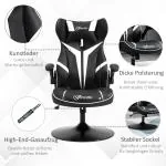Ergonomisk Gamingstol i Konstläder, Bekväm Datorstol med Vippfunktion, Sportig Design för Spel och Arbete, Svart/Vit, 67 x 75 x 106-112 cm