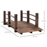 Trädgårdsbro Träbro Dammbro Dekorativ Bro med Räcken upp till 180 Kg Mörkbrunt Granträ 152,5 X 67 X 48 Cm