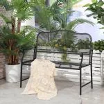 Trädgårdsbänk i Metall 2 Personer, Robust Parkbänk med Ryggstöd, Väderbeständig Utemöbel för Trädgård, Svart, 113 x 58 x 98 cm