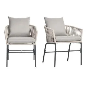 Uteplatsstolar i Boho-stil, Set om 2, Sittkuddar, Tvättbart Överdrag, Metallram, Beige