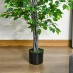 Konstgjord Växt Ficus Konstträd i Kruka Grön av Plast och Cement för Vardagsrum och Kontor Naturtrogen Dekoration Höjd 135 cm