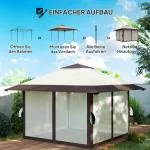 Gazebo 4x4 m – Vattentätt Hopfällbart Partytält med UV 50+ Skydd och Meshväggar – Höjdjusterbart Trädgårdstält med Bärväska och Sandsäckar – Beige Tält för Trädgård, Festival och Camping