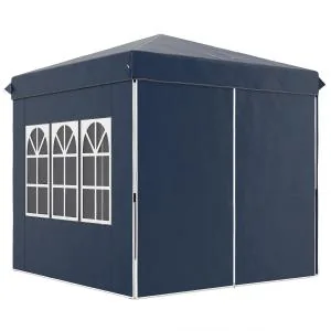Lusthus Partytält Pop-Up Paviljong Vit av Polyester och Metall för Trädgård och Camping Vintertätt Tält med 4 Sidopaneler 2,5 x 2,5 m