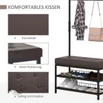 Klädhylla med Bänk Klädhängare Skohylla Metall 2 Skohyllor och Sits för Hall och Entré 72,5 X 35 X 180 Cm