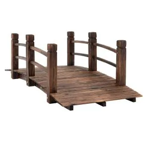 Trädgårdsbro Träbro Dammbro Dekorativ Bro med Räcken upp till 180 Kg Mörkbrunt Granträ 152,5 X 67 X 48 Cm