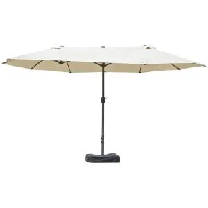 Dubbelt Parasoll med Vev, Extra Stort Solskydd för Terrass och Trädgård, Stabil Konstruktion med Kryssfot, Krämvit, 460 x 270 x 240 cm