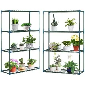 Blomhylla i Metall 2-Pack, Dekorativ Växtställning med 4 Våningar, Platsbesparande Blomställ för Balkong, Grön, 70 x 27 x 110 cm