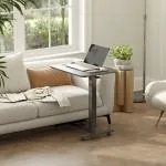 Höj- och Sänkbart Skrivbord på Hjul Svart Stål och Spånskiva för Hemmakontor Ergonomisk Ståpulpet med C-formad Ram Flexibel Arbetsplats 65 x 48 x 110 cm
