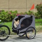 Hundkärra Prisvärd Grå Svart Stål Polyester för Cykel Hopfällbar med Koppling och Reflexer Upp till 20 kg för Djur 130 x 73 x 90 cm