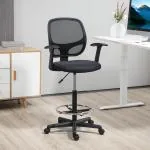 Ergonomisk Ritstol med Fotring, Höj- och Sänkbar Arbetsstol, Bekväm Snurrstol för Höga Skrivbord, Svart, 60 x 56 x 110-132 cm